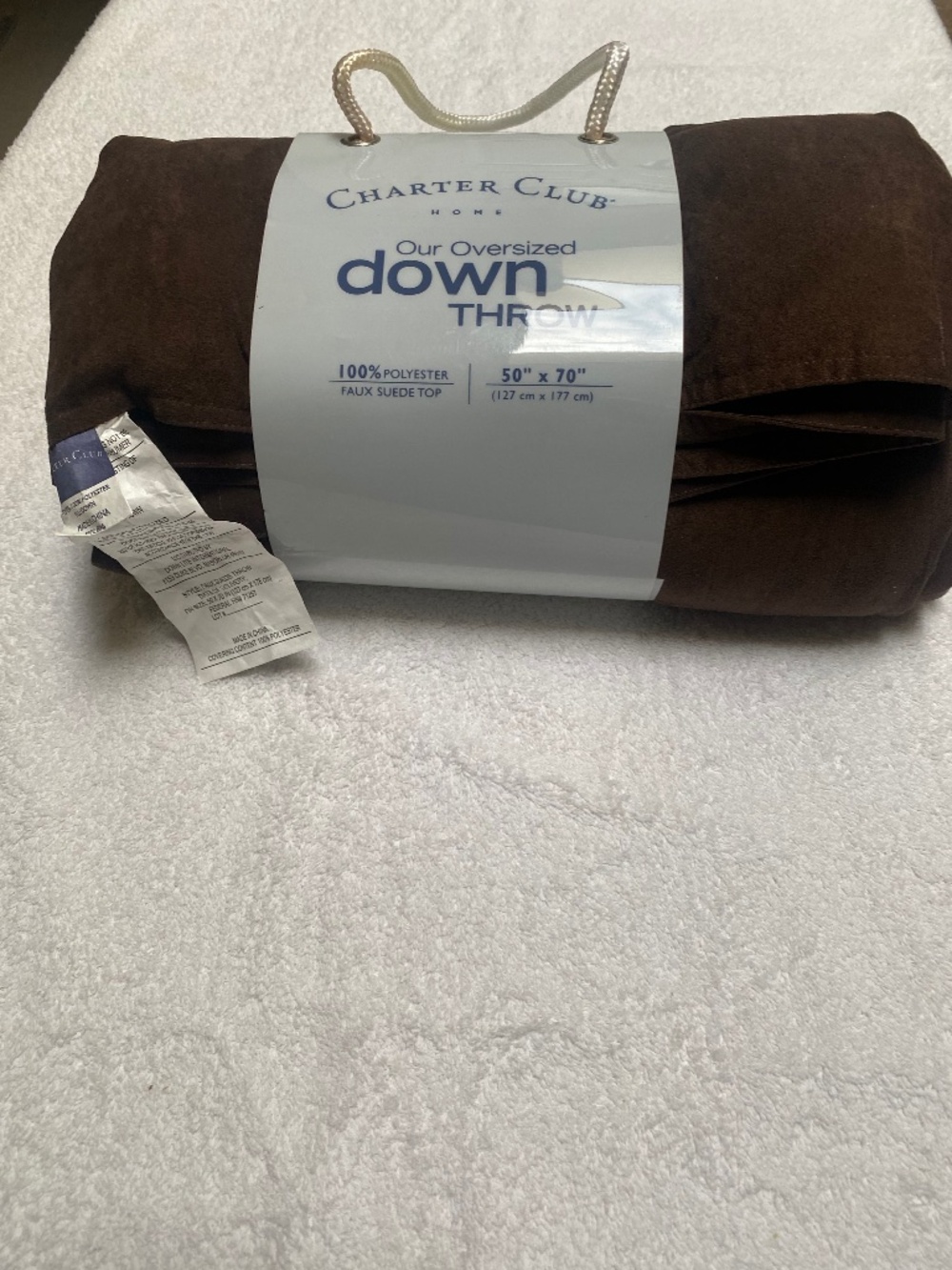 Charter Club Brown Oversized Down Throw Blanket.